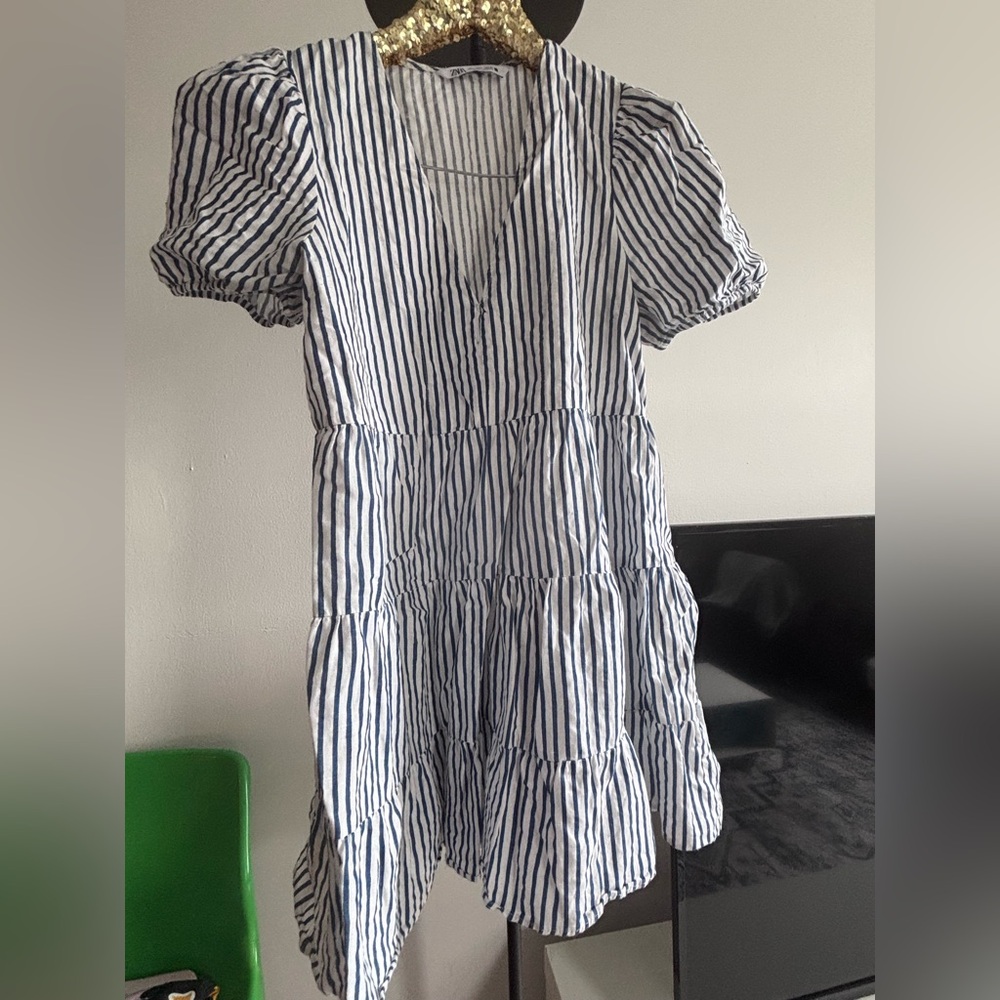 Zara Navy and White Striped Dress